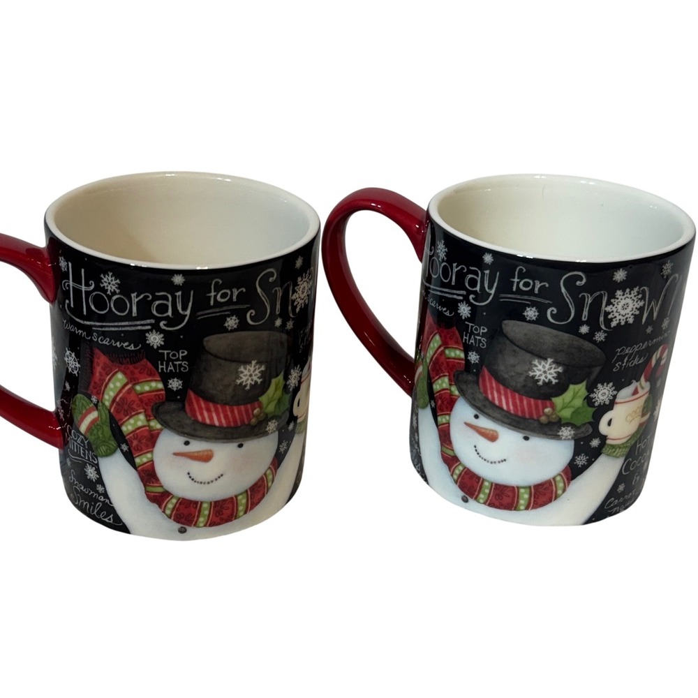Lang Chalkboard Snowman Ceramic Mug Set 14oz Susan Winget‎ Winter 2pc NWOT